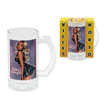   Boldog Szülinapot feliratos, üveg söröskorsó, szexi nő, 400 ml, 23484