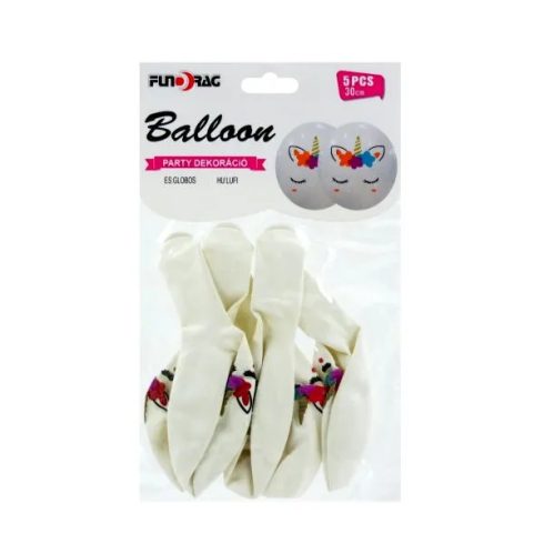 Fehér unikornis lufi, 5 darabos csomag, 30 cm,  23493