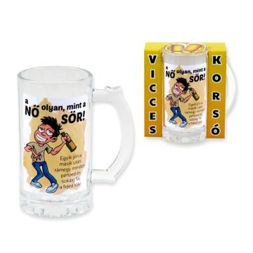   A Nő Olyan Mint a Sör, vicces feliratos üveg söröskorsó, 400 ml, 23507