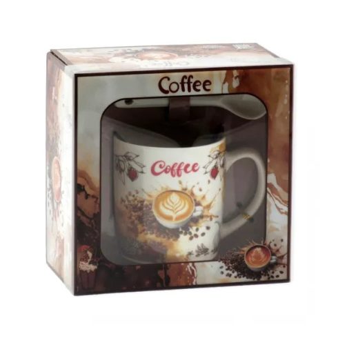 Bögre + kiskanál szett dobozban, coffee, 2 dl, 23546