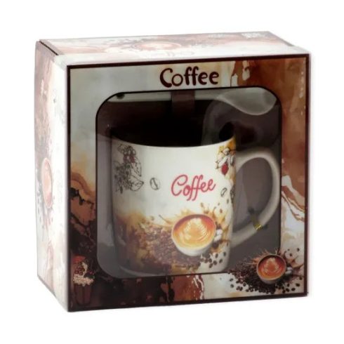 Bögre + kiskanál szett dobozban, coffee, 2 dl, 23546