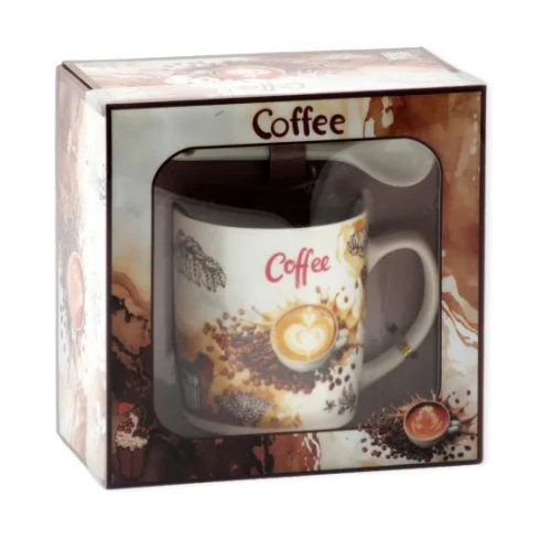 Bögre + kiskanál szett dobozban, coffee, 2 dl, 23546
