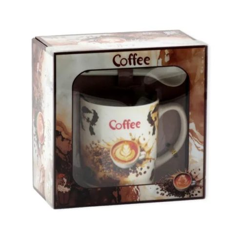 Bögre + kiskanál szett dobozban, coffee, 2 dl, 23546