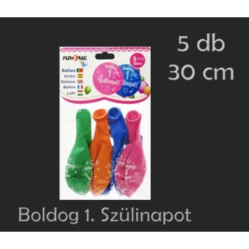   Boldog 1. Szülinapot feliratos lufi csomag, 5 db, 30 cm, 23551