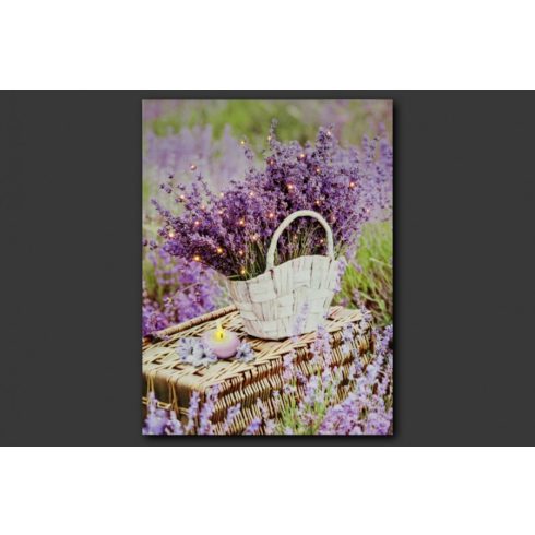 Világító falikép, levendula kosárban, 30 x 40 cm, 30 LED-es, 23569