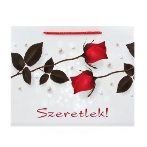 Dísztasak, rózsás, fekvő, szeretlek feliratos, 32 x 26 x 12 cm, 23574