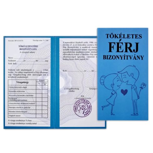Tökéletes férj bizonyítvány, 10 x 18 cm, 23582