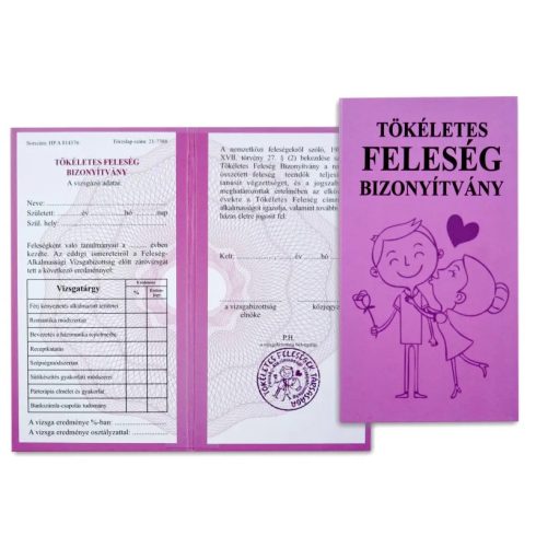 Tökéletes feleség bizonyítvány, 10 x 18 cm, 23583