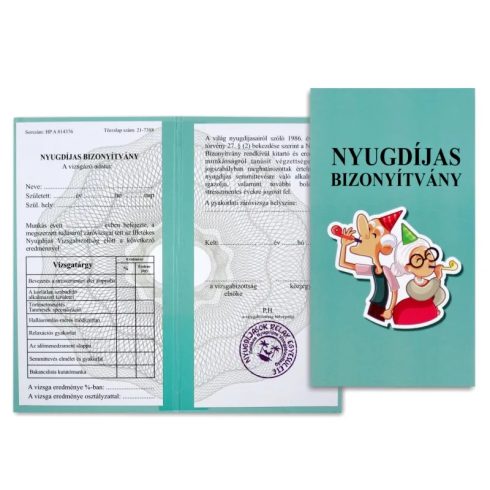 Nyugdíjas bizonyítvány, 10 x 18 cm, 23621