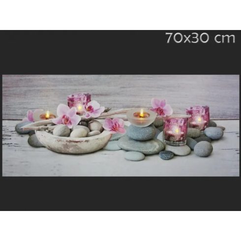 Világító falikép, pink orchideás, 70 x 30 cm, 5 LED-es, 23657
