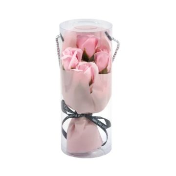   Szappanrózsa csokor, 5 szál, halvány rózsaszín, 24 cm, 23661