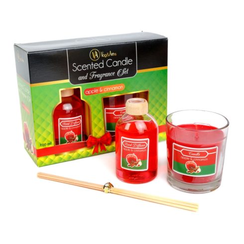 Illatgyertya és illatosító szett, alma és fahéj illatú, 24047