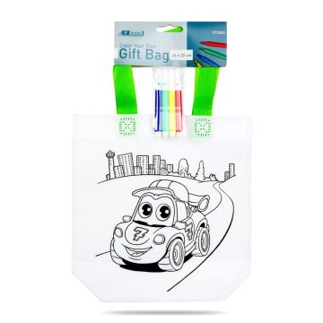   Színezhető ajándéktáska játékszett 4 filccel, fiús, 2 féle, 24 x 22 cm, 24056