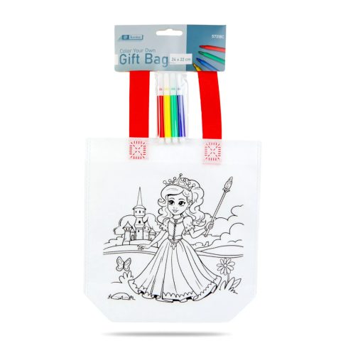 Színezhető ajándéktáska játékszett 4 filccel, lányos, 2 féle, 24 x 22 cm, 24057