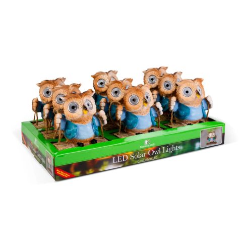 Felakasztható bagoly, napelemes, fehér LED-es dekoráció, 24060