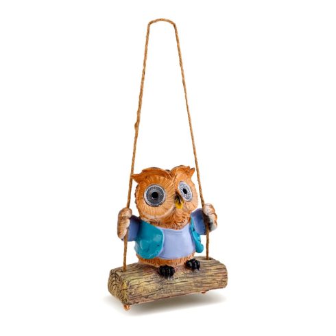 Felakasztható bagoly, napelemes, fehér LED-es dekoráció, 24060