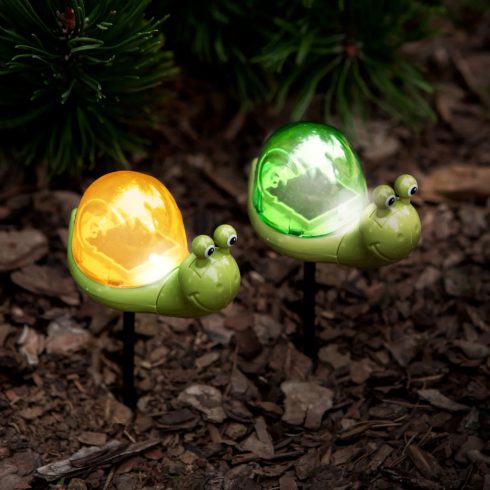 Napelemes csiga, leszúrható LED-es fehér lámpa, 10 x 15 cm, 24084