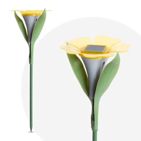 Napelemes virág, leszúrható LED-es fehér lámpa, 10 x 30 cm, 3 szín, 24085