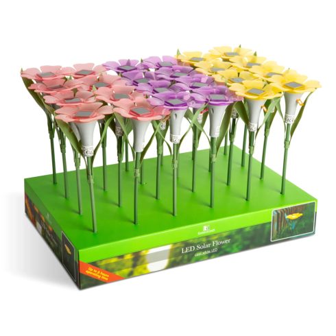 Napelemes virág, leszúrható LED-es fehér lámpa, 10 x 30 cm, 3 szín, 24085