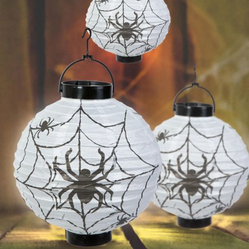 Halloween LED-es lampion, pókháló, 2 x AAA, 20 cm, 24147