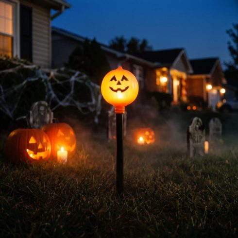 Halloween leszúrható tök lámpa, elemes, 9 x 34 cm, 24149