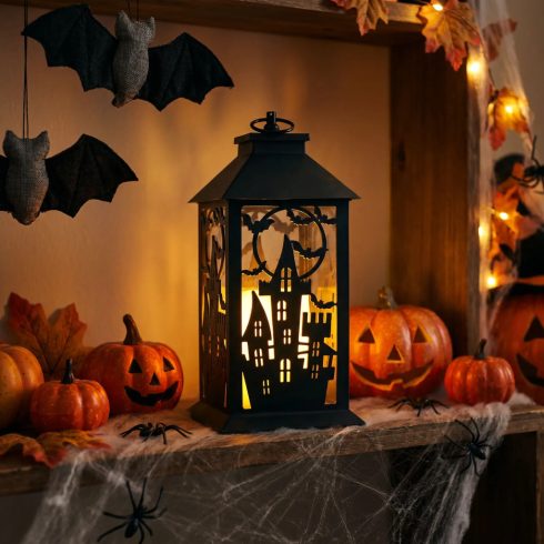 Halloween pislákoló kastély lámpás, elemes, 14 x 30 cm, 24150