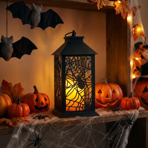 Halloween pislákoló pók lámpás, elemes, 14 x 30 cm, 24151