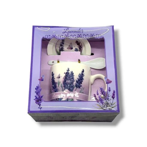 Bögre szett, levendulás, 300 ml, bögre + tányér + kanál, 26050