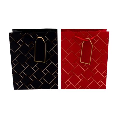 Papírtasak, kockás mintás, 18 x 23 x 10 cm, 32038