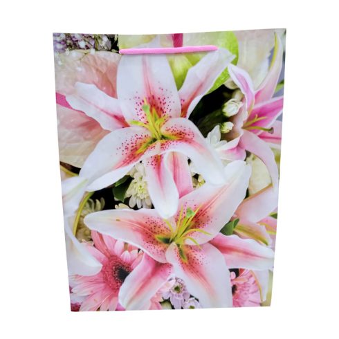 Virágos papírtasak, 23 x 30 x 8 cm, 32486