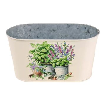 Bádog kaspó, ovál, gyógynövényes, 23 x 12 cm, 40224