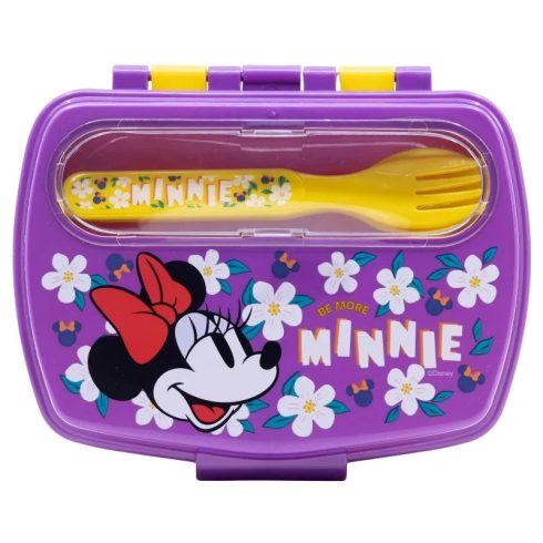 Minnie egér, műanyag szendvicsdoboz + kanál + villa, 40265
