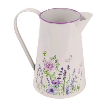 Bádog kiöntő, lila virágos, 20 x 16 cm, 40299