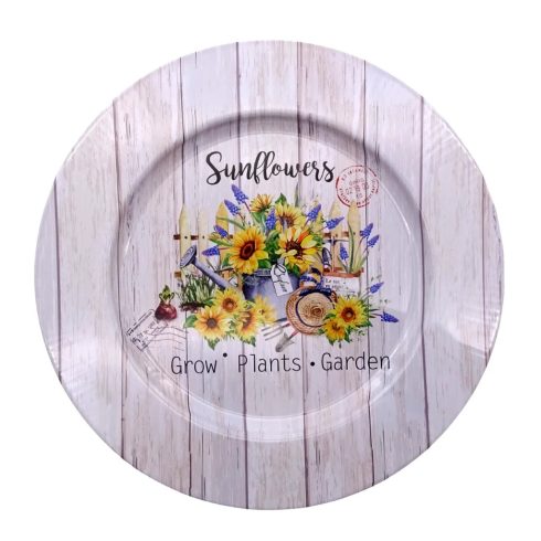 Bádog tálca, kör, napraforgós, 33 cm, 40360