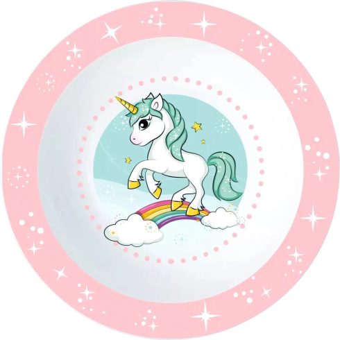 Unikornisos műanyag mikrózható lapostányér, 40369