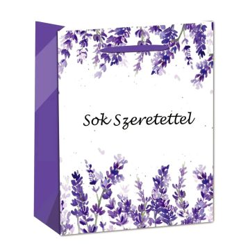   Papírtasak, levendulás, sok szeretettel feliratos, 11 x 14 cm, 40376