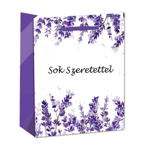 Papírtasak, levendulás, sok szeretettel feliratos, 11 x 14 cm, 40376