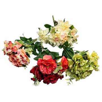 Rózsa + hortenzia csokor 4 színben, 7 ágú, 34 cm, 40975