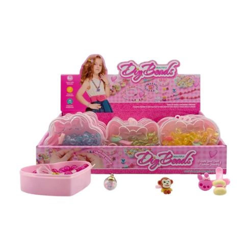 Ékszeres gyöngyfűző játékszett műanyag dobozban, 46295