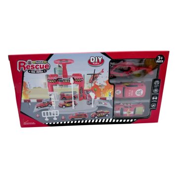 Tűzoltó parkoló játékszett dobozban, 47198