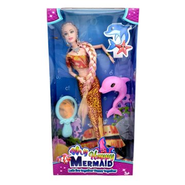 Sellő baba játékszett kiegészítőkkel dobozban, 48806