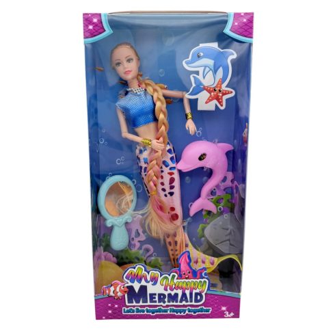 Sellő baba játékszett kiegészítőkkel dobozban, 48806