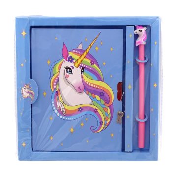   Emlékkönyv szett tollal és lakattal, unikornisos díszítéssel, 20,5 x 21 cm, 70307