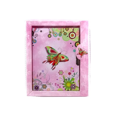 Emlékkönyv lakattal, lepkés díszítéssel, 15 x 18 cm, 70314