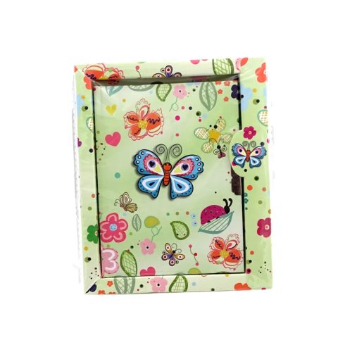 Emlékkönyv lakattal, lepkés díszítéssel, 15 x 18 cm, 70314