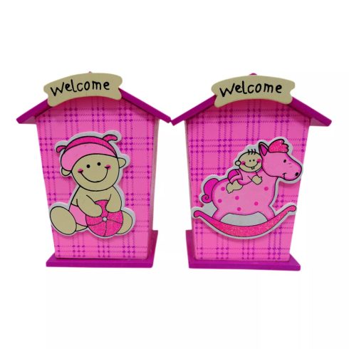 Persely fából - rózsaszín - baby - 70612