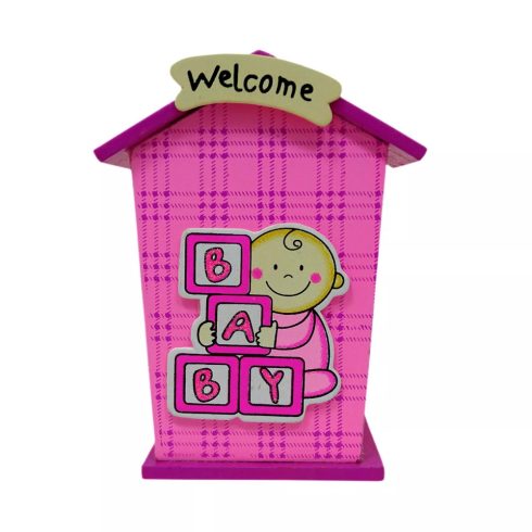 Persely fából - rózsaszín - baby - 70612