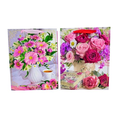 Papírtasak, virágos, 18 x 23 x 8 cm, 70634