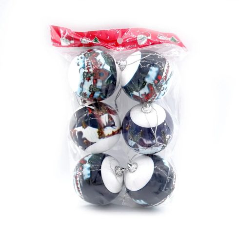 Karácsonyi gömb - 7 cm - 6 db - színes mintás - 70853
