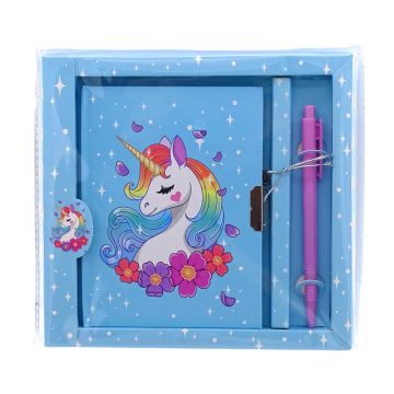   Emlékkönyv szett tollal és lakattal, unikornisos díszítéssel, 19 x 18 cm, 70961